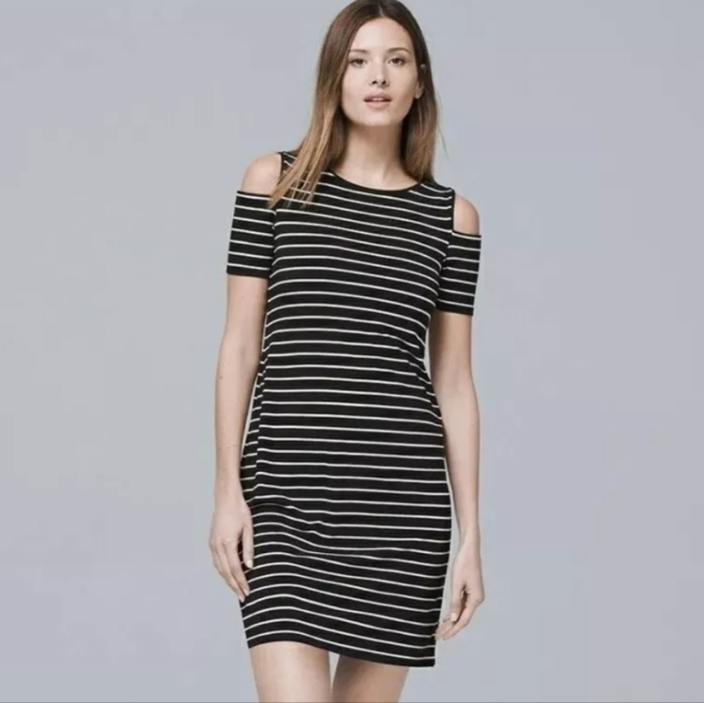 WHBM Black and White Striped Mini Dress